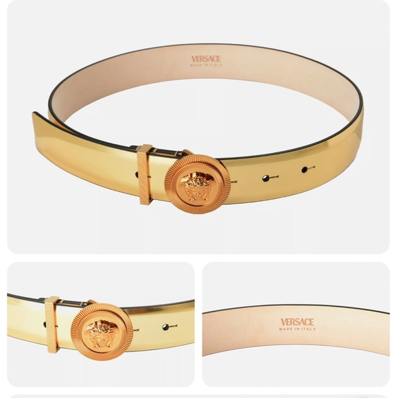 SALE!!!! Versace Women’s Gold Leather Belt with Medusa Head Decorated Buckle - Picture 2 of 3